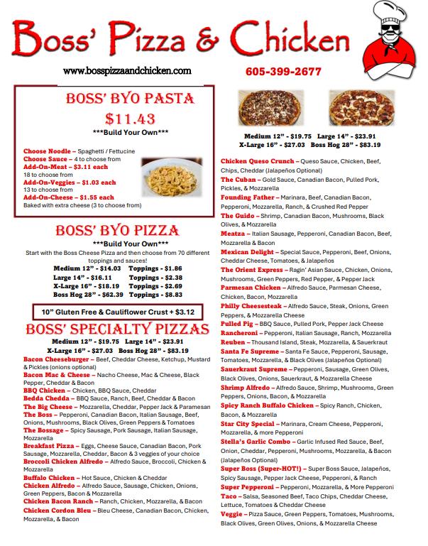 Boss' Pizza & Chicken Rapid City Tuscany Menu image 2